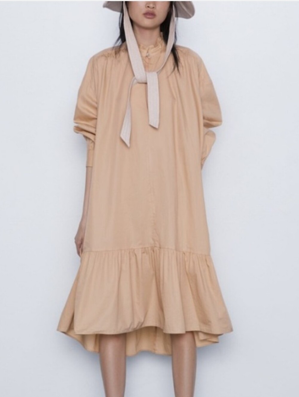 Zara Sand Color Ruffled Poplin Dress - Picture 6 of 10